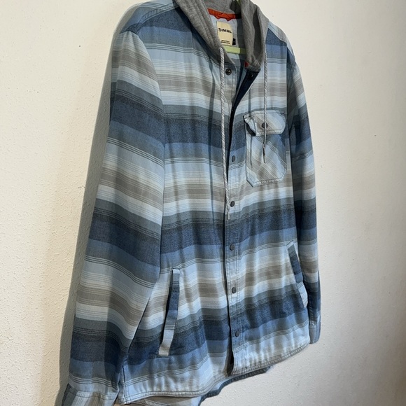 Simms Blue and Gray Hooded Stripped Shacket Size Large - Picture 3 of 16